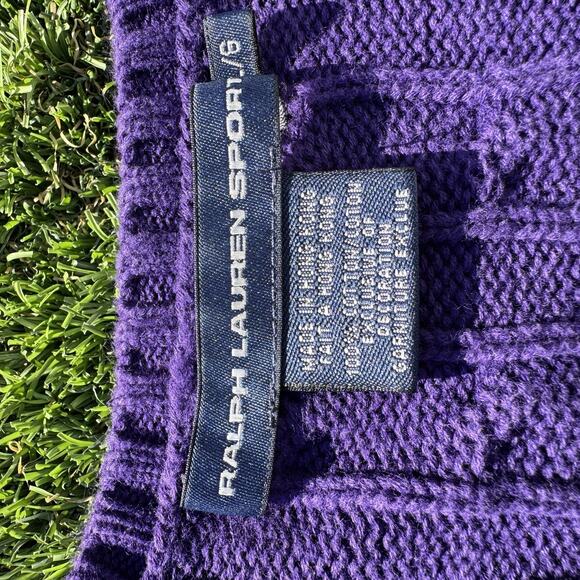 Ralph Lauren Sport Sweater Womens Large Purple Cable Knit V Neck Pullover Cotton - Picture 5 of 8
